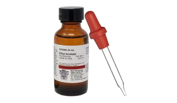 Benz Microscope Ethyl Acetate, 30 ml with Barnes Dropper, Laboratory Supplies_Entomology for dispatching insects SKU BZ0068.