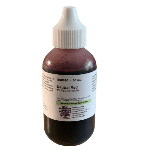 Benz Microscope Neutral Red 1% Aqueous Solution Slide Stain 60ml Laboratory_Stains and Chemicals Made in USA SKU BZ0920-760