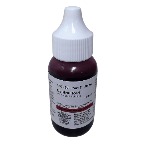 Benz Microscope Neutral Red 1% Aqueous Solution Slide Stain 30ml Laboratory_Stains and Chemicals Made in USA SKU BZ0920-7