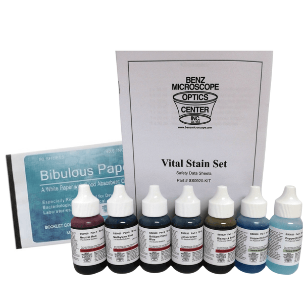 Benz microscope Vital Stains Kit, 7 with Bibulous Paper - Benz Microscope Optics Center - BZ0920 - Stains and Chemicals