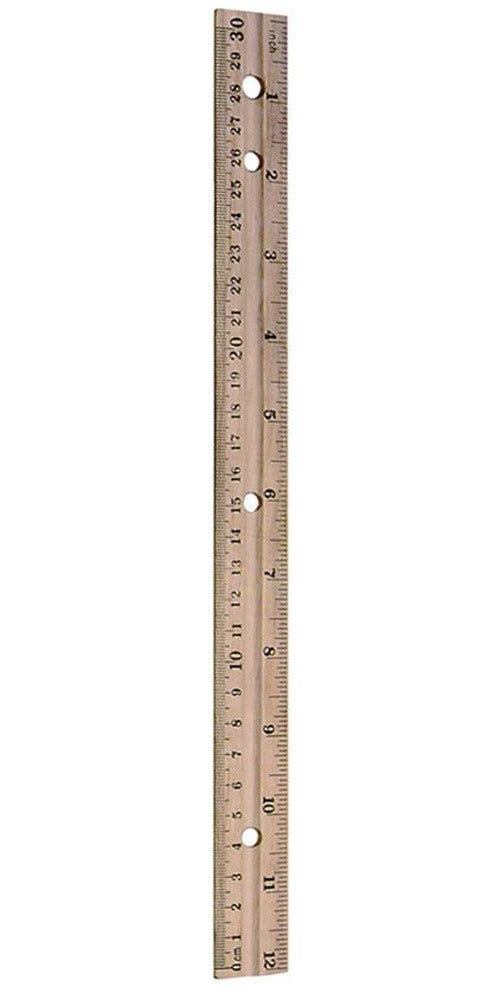 Beveled Wood Ruler w/Single Metal Edge, 3-Hole Punched, Standard/Metric,  12 Long, Natural, 36/Box - mastersupplyonline