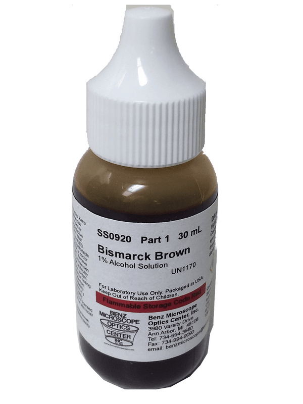 Benz Microscope Bismarck Brown 1% Alcohol Solution Slide Stain Laboratory_Stains and Chemicals Made in USA SKU BZ0920-1