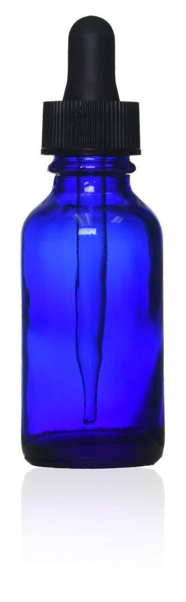 Cobalt Blue Boston Round Glass Bottle, Glass Dropper, 1oz, 2oz , L504B - Benz Microscope Optics Center - Laboratory Supplies