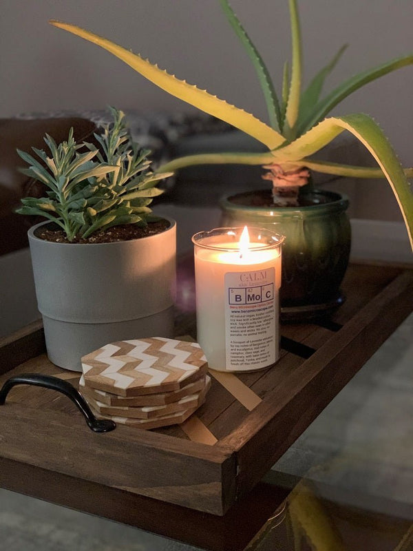 Hand Poured Scientific Beaker Candle BKC-lit-on-table