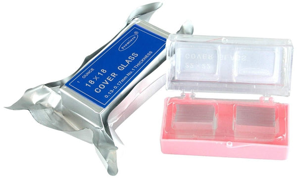 Premiere Glass Cover Slips, 22 mm, No.1 Thickness. Laboratory Supplies_Slides and Accessories SKU 2071P, foil pack, open box