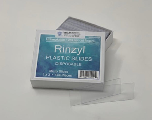 Rinzl Clear Plastic Microscope Slides, 1" x 3" Box/144. Laboratory Supplies_Consumables, _Slides and Accessories SKU 2300US