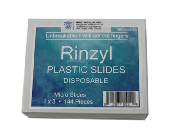 Rinzl Clear Plastic Microscope Slides, 1" x 3" Box/144. Laboratory Supplies_Consumables_Slides and Accessories_2300US
