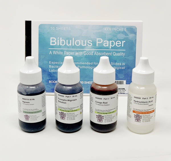 Negative Stain Kit with Nigrosin, Formalin-Nigrosin, Congo Red, Hydrochloric Acid, Bibulous Paper (BZ0055)