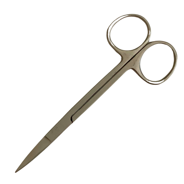 Student Microscopic Scissors, 4.5"L, Stainless Steel, Straight, Sharp Tips, front view