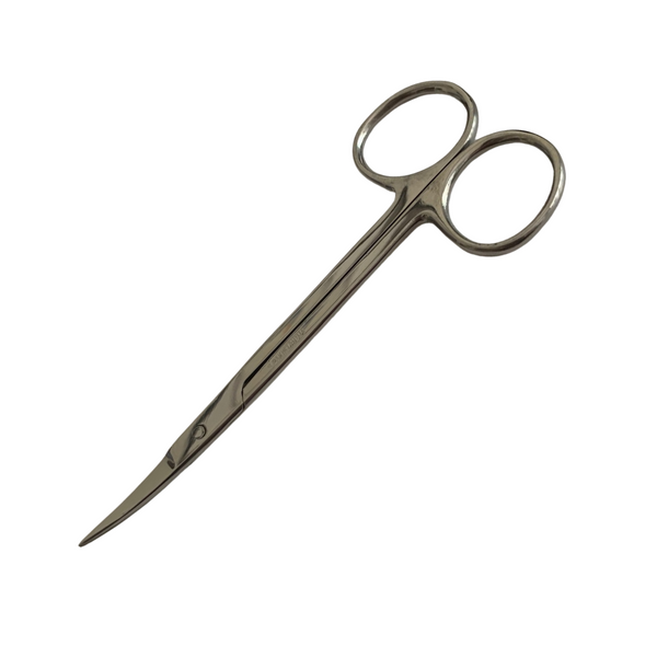 Student Microscopic Scissors, 4.5"L, Polished Stainless Steel, Curved, Sharp Tips, front view