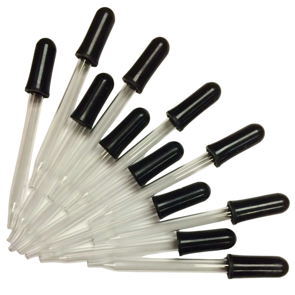 Glass Dropper Pipettes, 4" Glass with Rubber Bulb and Straight Tip