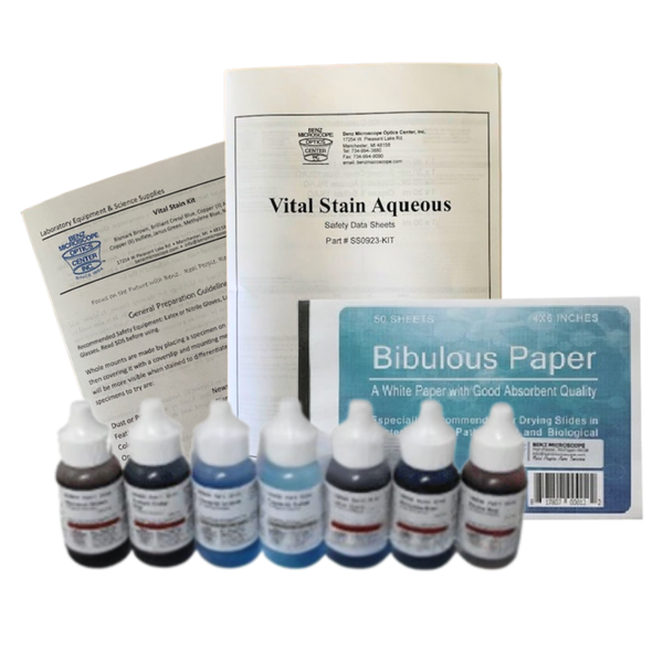 Benz microscope Vital Stains Kit, 7 Common Lab Stains & Bibulous Paper