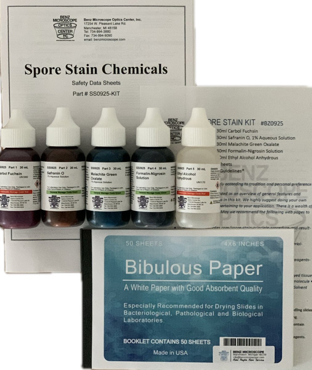 Microspore Kit Benz Microscope Spore Stains Kit with Bibulous Paper