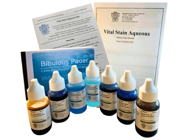 Benz microscope Vital Stains Aqueous Set , 7 Common Lab Stains & Bibulous PaperStains and ChemicalsLaboratory_Stains and ChemicalsMade in USASS0923-KIT
