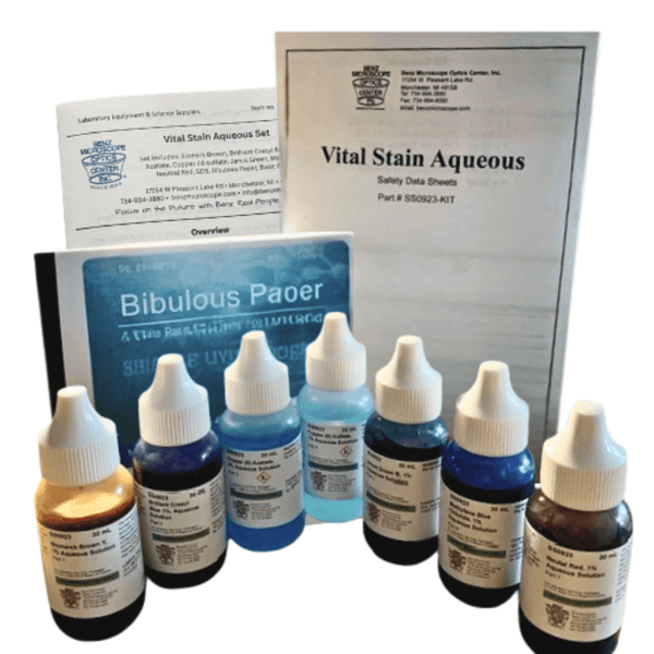 Benz microscope Vital Stains Kit, 7 Common Lab Stains & Bibulous PaperStains and ChemicalsLaboratory_Stains and ChemicalsMade in USABZ0920