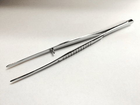 Specimen or Jar Forceps with Guide Pin, 8" Stainless Steel (#4218) - Benz Microscope Optics Center