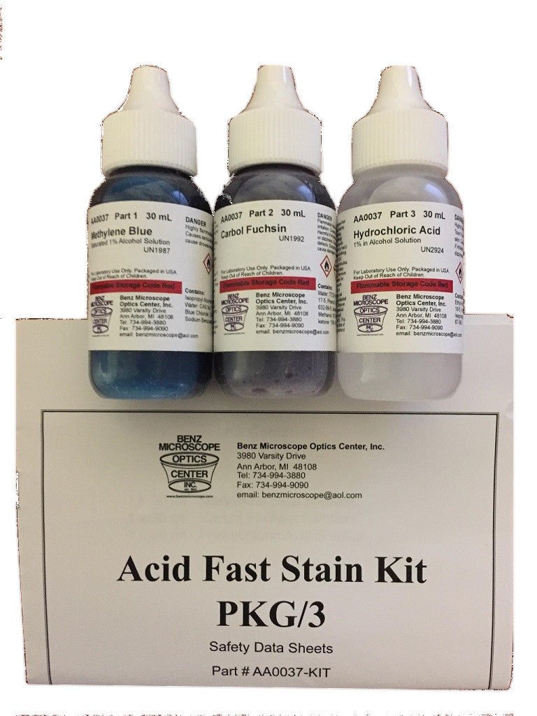 Acid-Fast Stain Kit, 3pk, for Staining Prepared Slides (#AA0037) – Benz ...