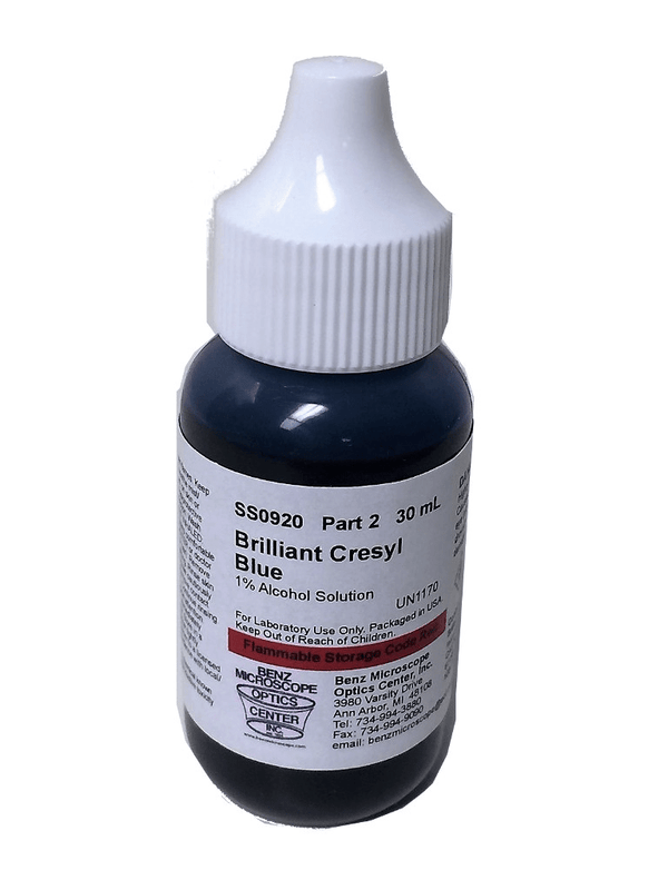 Benz Microscope Brilliant Cresyl Blue 1% Alcohol Solution Slide Stain - Benz Microscope Optics Center - BZ0920 - 1oz bottle